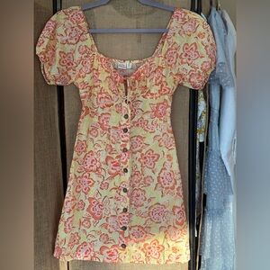 Yellow Floral Puff Sleeve Dress